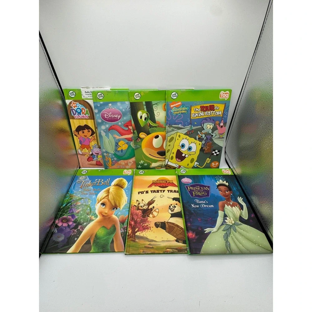 LeapFrog Tag Reading System Book Lot Disney SpongeBob Dora Kung Fu Panda 7 Books